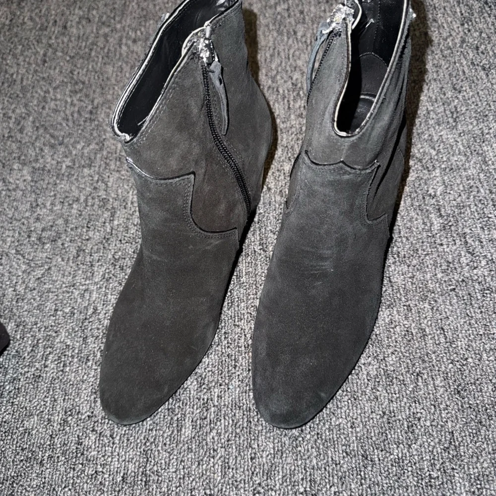 Zara Black Suede Cowboy Ankle Boots - Picture 4 of 9